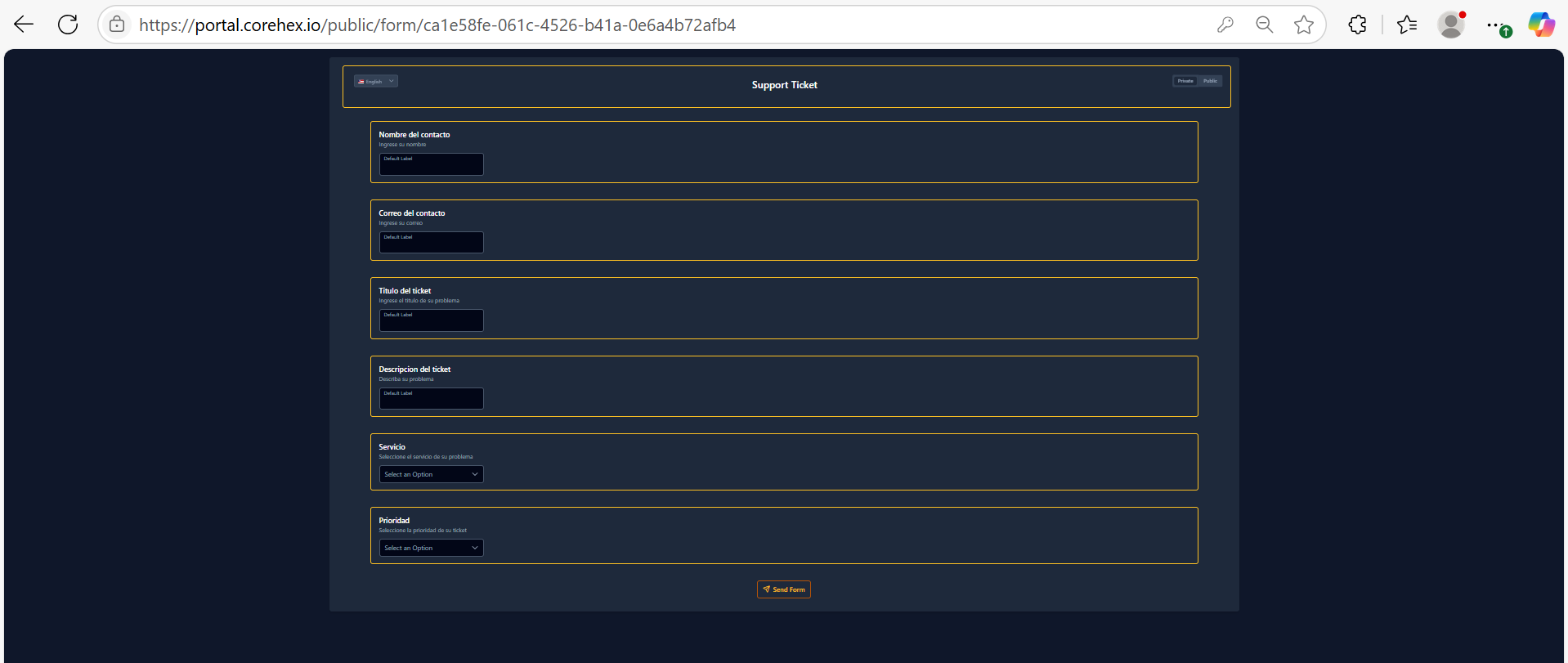 Menú Nexus configurar formulario