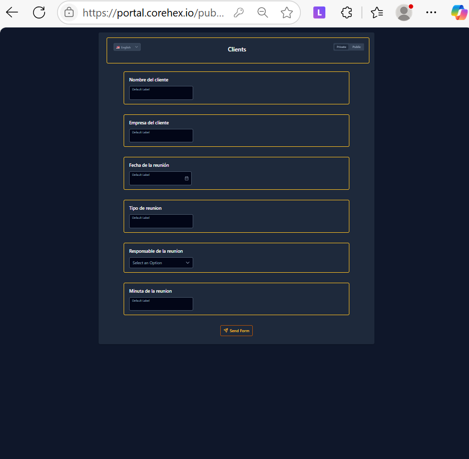 Menú Nexus configurar formulario